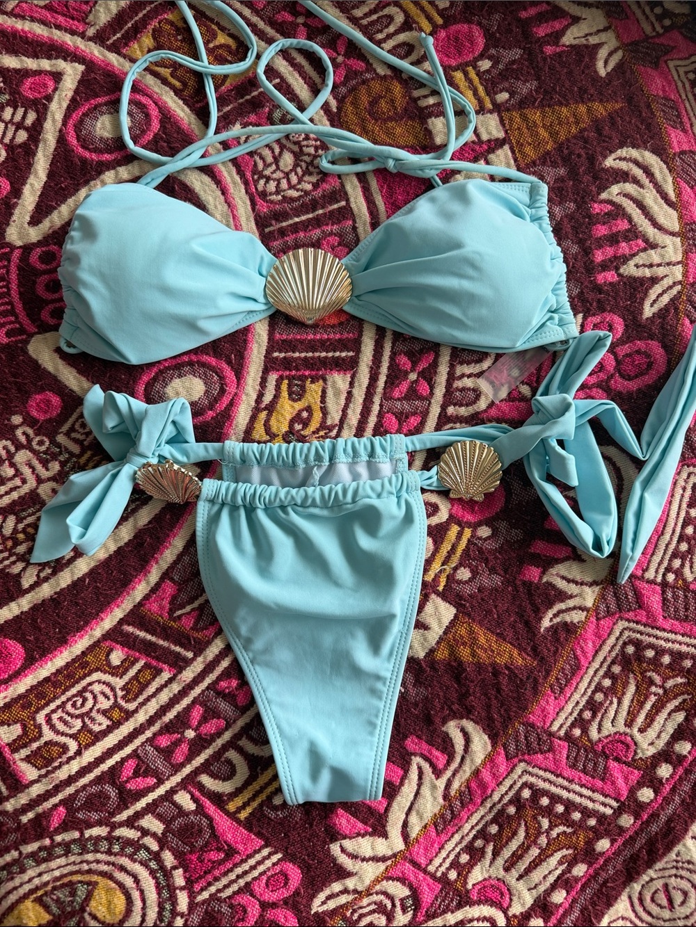 Fashion Nova Light Blue Shell Accent Bikini